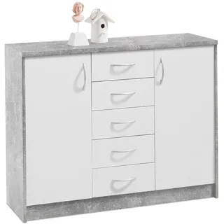 Kommode Sideboard Highboard Schrank Anrichte mit 2 Türen 5 Schubladen Betonoptik