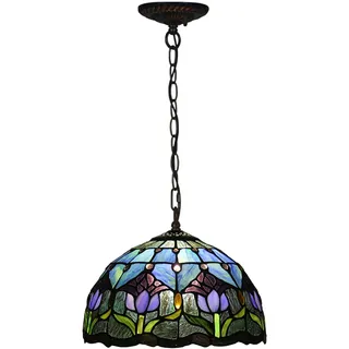 AIBOTY Tulip Lampe Tiffany Stil Hängende Pendelleuchte 12 Zoll breit Buntglas Lampenschirm Kronleuchter Küche Insel Foyer Schlafzimmer Wohnzimmer Esszimmer Beleuchtung Deckenleuchten,Blau