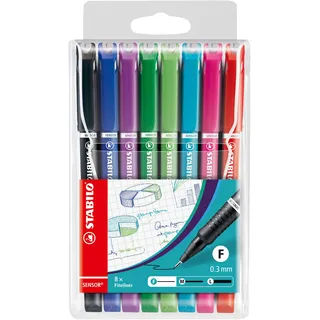 Stabilo Fineliner mit gefederter Spitze - SENSOR F - fein - 8er Pack - mit 8 verschiedenen Farben