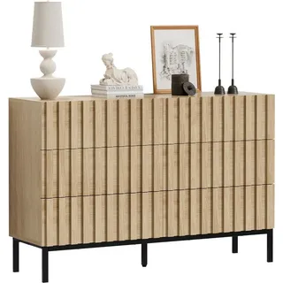 UEV Kommode schmal mit Schubladen, Sideboard für Wohnzimmer Schlafzimmer Flur (Packung, Aufbewahrungsschrank), Kippsicherung, Aufbewahrungskommode, TV Board Schubladenschrank Buffet beige