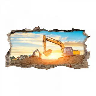 177 Wandtattoo Bagger - Loch in der Wand - Baustelle Größe 1000 x 500 mm