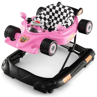 FANTASK Baby Walker 4-in-1 mit verstellbarer Höhe, Autoförmige Lauflernhilfe klappbar mit Licht Musik & abnehmbarem Spielbrett, Gehfrei Laufwagen für Babys ab 6 Monaten Rosa