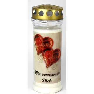 Grabkerze mit Spruch und Motiv Herz, (21x7,5 cm) Grablicht mit 7 Tage Brenndauer (3768), Wetterfestes Trauerlicht mit Deckel, Hochwertige Trauerkerze, Edle Gedenkkerze aus Deutschland