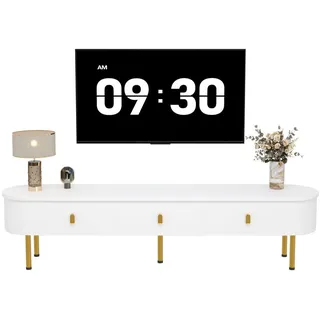 Okwish TV-Lowboard 174x41x35 cm Weiß/Gold MDF