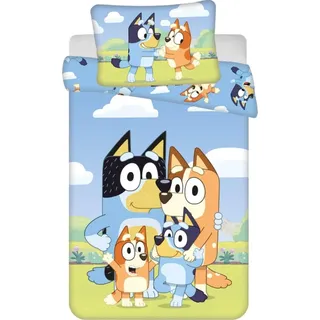 Jerry Fabrics Bluey Kinderbettwäsche Heeler Familie Blau 100 x 135 cm + 40 x 60 cm