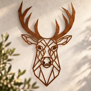 Terma Stahldesign Wanddeko Hirschkopf Geometrisch XXL Rost Made in Germany Hirsch Deko Metall Bilder Wand Bild Hirschkopf Deko Wohnzimmer Schlafzimmer Wandtattoo Hirsch Kopf industrial stierkopf