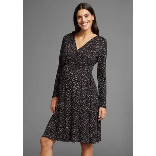 Umstandskleid NEUN MONATE "Für Schwangerschaft und Stillzeit", Damen, Gr. 36, N-Gr, schwarz (schwarz, gepunktet), Jersey, Obermaterial: 95% Viskose (LENZING ECOVERO), 5% Elasthan, bedruckt, gepunktet, modisch, weit, 3/4-Ärmel, Kleider, Stillkleid in fließender Form und mit Punktemuster
