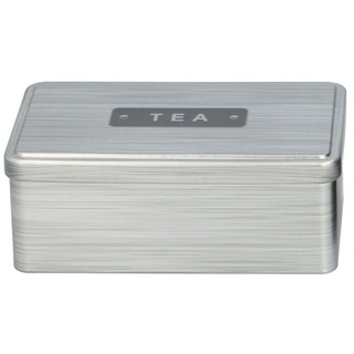 Marabellas Shop Teebox Aufbewahrungsbox Teebox 18x11x7 cm aus Blech mit Aufdruck "TEA", Metall silberfarben