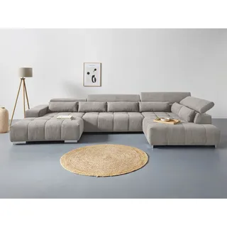 Cotta Wohnlandschaft COTTA "Orion U-Form, B: 409 cm", grau (elephant), B:409cm H:73cm T:225cm, 100% Polyester, Sofas, Wohnlandschaft, mit Kopfteilverstellung & 6 Nierenkissen