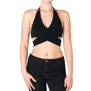 PANASIAM Crop-Top Neckholder Crop-Top für Damen Tanktop mit Cut-Outs Basic Freizeittop schwarz L