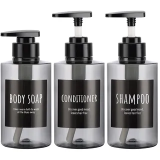 Segbeauty Leere Shampoo-Flaschen, 300 ml, Kunststoff, Pumpspender-Flasche, 3 Stück, nachfüllbare Shampoo-Pump-Flaschen für Dusche, graue Pump-Flaschen für Körperseife, Shampoo, Hotel, Badezimmer