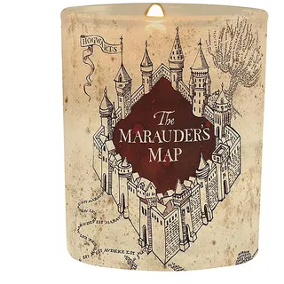 Harry Potter Kerze Marauder's Map beige/rot, aus Wachs/Glas, in Geschenkverpackung.