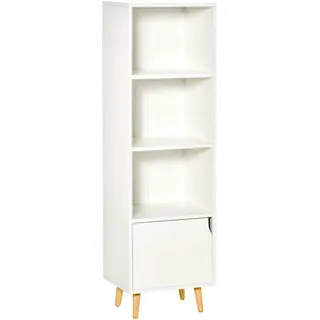 HOMCOM Bücherregal im skandinavischen Design mit Stauraum Wohnzimmer und Badezimmer 40x30x130 cm Weiß Holz