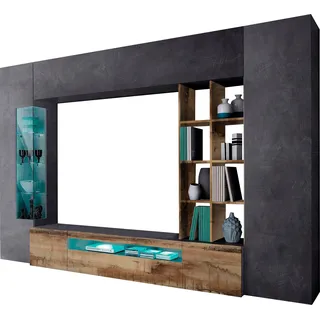 OTTO home Wohnwand OTTO HOME "New Egypt, Anbauwand, Medienwand, Wohnzimmerwand", braun (zement, peireira matt), B:290cm H:190cm T:40cm, Glas, Holzwerkstoff, Kastenmöbel-Sets, Wohnwand, Regalaufsatz Breite 290 Höhe 191