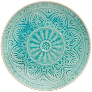 BUTLERS Teller Ø21cm gemustertes Geschirr Türkis aus Steinzeug -SUMATRA- Mikrowelle und Spülmaschinegeeignet, kleine Teller für Kuchen, Desserts, Frühstück