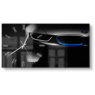 DEQORI Wanduhr 'BMW i8 Frontalaufnahme' (Glas Glasuhr modern Wand Uhr Design Küchenuhr) schwarz|silberfarben