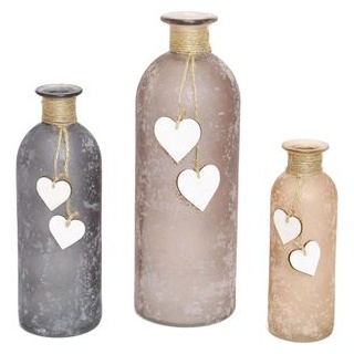 Frank-Flechtwaren Vase Herzchen, Glas , 3er Set, grau braun beige, Solifleur, Höhe 16cm, 20cm, 26cm