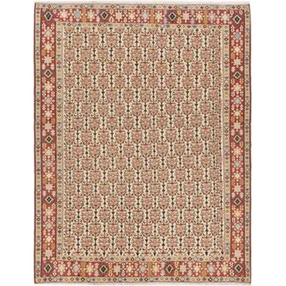 Nain Trading Orientteppich Kelim Senneh 302x387 Handgewebter Orientteppich / Perserteppich, rechteckig, Höhe: 5 mm beige|rot