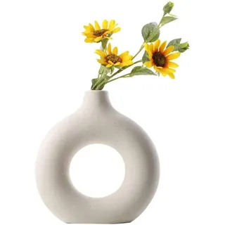 Sinbinta - Donut Vase, Runde Vase Mit Loch, Keramik Vase Beige, Moderne Vase, Für Trockenblumenarrangements Und Pampasgras, geeignet für Wohnzimmer,