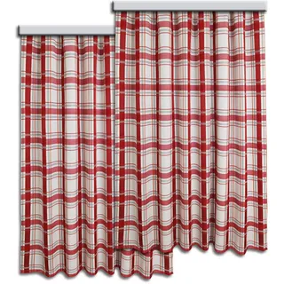 Dekoschal-Set Hetty hochwertiger Webstoff rot-weiß kariert | Set 2 Stück Landhaus-Vorhang mit Reihband | Deko-Garnitur für Küche, Esszimmer, Gästezimmer, Ferienhaus Höhe x Breite 145 x 130 cm