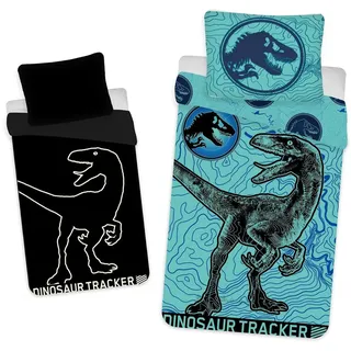 Jerry Fabrics Jurassic World Leuchtmotiv Blau 140 x 200 cm + 70 x 90 cm