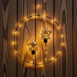 Metall Deko Ring Sterne 42 LED soft gold - 28 cm - Advent Deko Hänge Leuchte