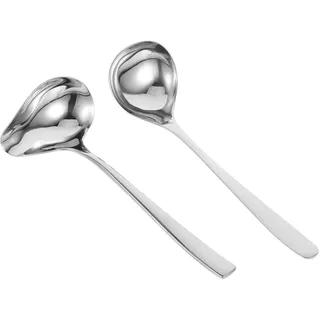 Edelstahl Suppenkelle mit Langem Griff, Präzises Ausgießen, Silber | 2 Stück, Verschleißfest und Leicht zu Reinigen, für Soßen und Suppen im Küchenalltag