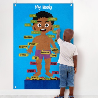 WATINC 35Pcs Montessori Toy Felt Body Story Board Set für Kinder menschlichen Körper pädagogisches Lernen Hängenden Körperteile Lernen Spielzeug Storytelling Board Set für Schwarze Braune Hautfarbe
