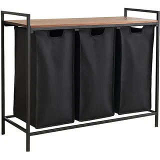 Relaxdays Wäschesammler 3 Fächer mit Ablage HBT: 72x92,5x33 cm, Wäschekorb Metall, Vintagebraun braun/schwarz