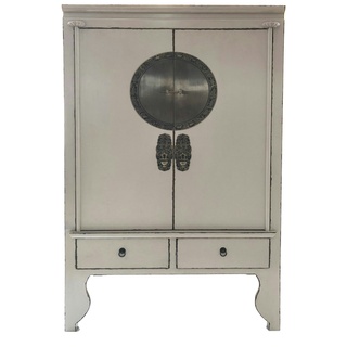 OPIUM OUTLET Möbel Kommode Schrank Sideboard Hochzeitsschrank A502/BEIGEGREY beige-grau vintage asiatisch chinesisch orientalisch