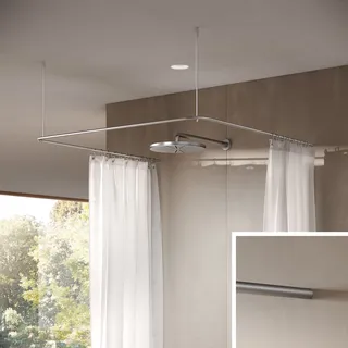 Duschvorhangstange U-Form, 90 x 90 x 90 cm aus Edelstahl für Dusche und Badewanne, Duschstange, Duschvorhanghalterung, Deckenhalterung, Winkelstange - PHOS Design
