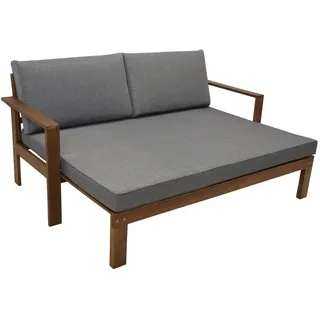 DEGAMO Liegesofa PARANA ausziehbar 180x136cm, Akazie geölt, mit Auflagen grau