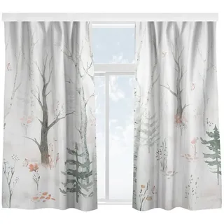 Bilderdepot24 Vorhang Gardine Aquarell Natur Birkenwald Mohnblumen Türvorhang Raumteiler, Multifunktionsband (2 St), blickdicht, Samt, Schiebegardinen Babyzimmer Jungenzimmer Kinderzimmer Schiebevorhang beige 130 cm x 200 cm