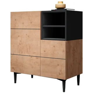 Newroom Sideboard Wildeiche 80 cm, Wildeiche Sideboard Vintage Industrial Highboard Anrichte Wohnzimmer braun