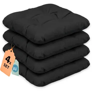 Outdoor Sitzkissen Stuhlkissen - 4er Set - 45 x 45 cm - Made in EU, Wasserdichtes & UV-beständig Gartenkissen - Stuhlauflage Stuhlpolster für Balkonstühle - Schwarz