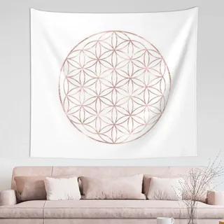 GRatka Wandteppich - Mandala-Roségold-Blume des Lebens, Langlebige Wanddekoration für Wohnzimmer, Schlafzimmer, 152 x 130 cm