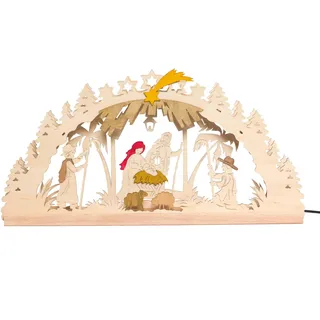 Drechslerei Kuhnert - Hobaku Bastelset - Schwibbogen/Lichterkranz - Motiv: Krippe - Dekoration aus Holz zum Zusammenbauen - Maße: ca. 40 x 20 x 5 cm - Made in Germany