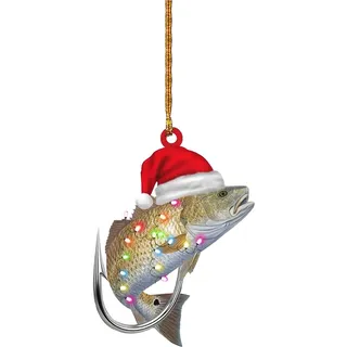 Weihnachtsbaum Deko, Personalisierte Green Bass Fish Forellenflache 2D Weihnachtsschmuck Baumschmuck Rückspiegel Zubehör Mini Weihnachtsschmuck Lustige Weihnachtskugeln Weihnachtsbaum (B, One Size)