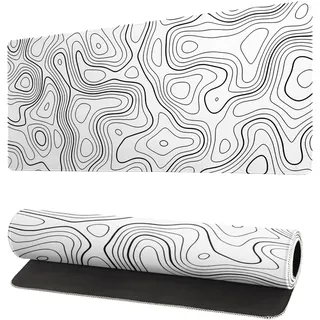 Topographisches Gaming-Mauspad, weiß, großes Mauspad für Tastatur und Mauspad, Schreibtischunterlage mit 3 mm rutschfester Unterseite und genähtem Rand, für Gaming und Büro, Computermatte,