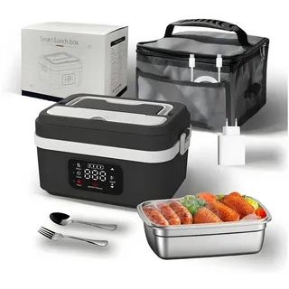 AKKEE Elektrische Lunchbox Kabellos 1 L Batteriebetrieben Beheizbare Lunchbox 16000mAh, 60W selbstheizender Speisenwärmer für Büro Auto Reisen schwarz