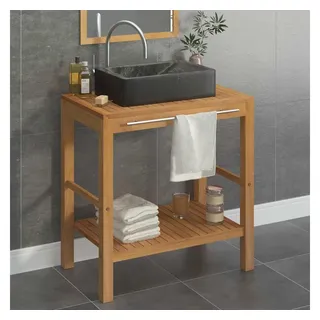 vidaXL Waschtisch 12170 Massivholz Teak mit Waschbecken Marmor Schwarz