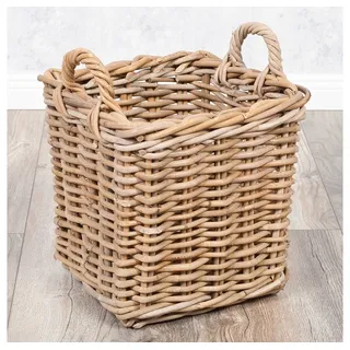 LebensWohnArt Dekokorb Rattankorb BAKUL eckig Grey 30x30cm mit Griffen