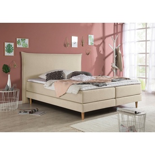 andas Boxspringbett Kiruna, in 4 Breiten, 3 Matratzenarten, bis zu 3 Härtegrade, incl. Topper beige 173 cm x 208 cm x 50 cm