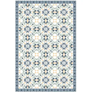 micasia Vinylteppich nass abwischbar Muster Bodenschutz - Made in Germany - Geometrisch Fliesenoptik 2,2mm dünne Vinyl Bodenmatte blau Küche Flur trittsichere Matte 2856 (120x180cm)