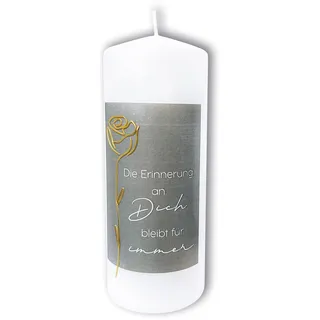 DOLORINO Trauerkerze mit Spruch "Die Erinnerung an Dich bleibt für immer" | liebevolles Symbol des Trostes | made in Germany | 120 Std. Brenndauer | 8x20cm