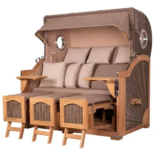 bene living Strandkorb Ammersee Grande XXL Teak - PE grau - Modell 534, BxTxH: 170x95x170 cm, Volllieger ca. 175 Grad, Ostsee-Strandkorb, inkl. Liftersystem und Bullaugen grau