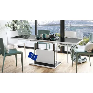 Mazzoni Aston Couchtisch ausziehbar höhenverstellbar 120/200cm in Schwarz Hochglanz/Weiß matt modern vielseitig Wohnzimmertisch Esstisch Beistelltisch Sofatisch platzsparend hochwertig Wohnzimmer