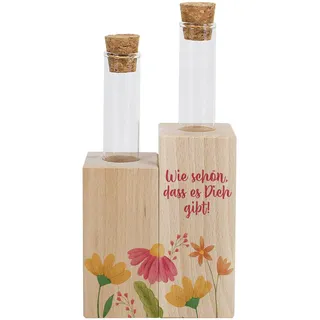 Herz & Heim® Personalisierbare Reagenzglas-Vase aus Holz – Deko mit Wunschtext – Vase mit Blumenmotiv – Geschenk für besondere Menschen