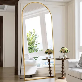 Antok 179x65 cm Gewölbter Ganzkörperspiegel - Standspiegel Groß Voller Länge Stehspiegel Stehend Spiegel mit Rostfestig Aluminium Rahmen, Robustem Glas in HD für Schlafzimmer Wohnzimmer Garderobe