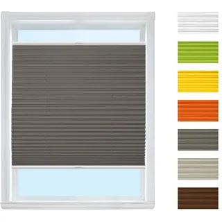 Plissee Rollo mit Klemmfix (Grafit, B105cm x H130cm) Rollo Jalousie | Easyfix klemmträger ohne Bohren verspannt/Faltrollo Sichtschutz und Sonnenschutz für Fenster und Tür/Farbe & Größe wählbar